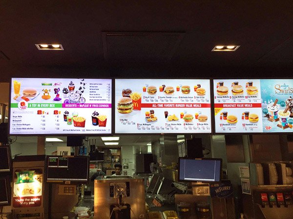 Close-up e-menu at McDonald's counters, Philippines