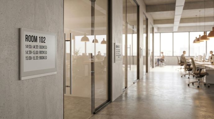 ePaper meeting room booking panels in an office