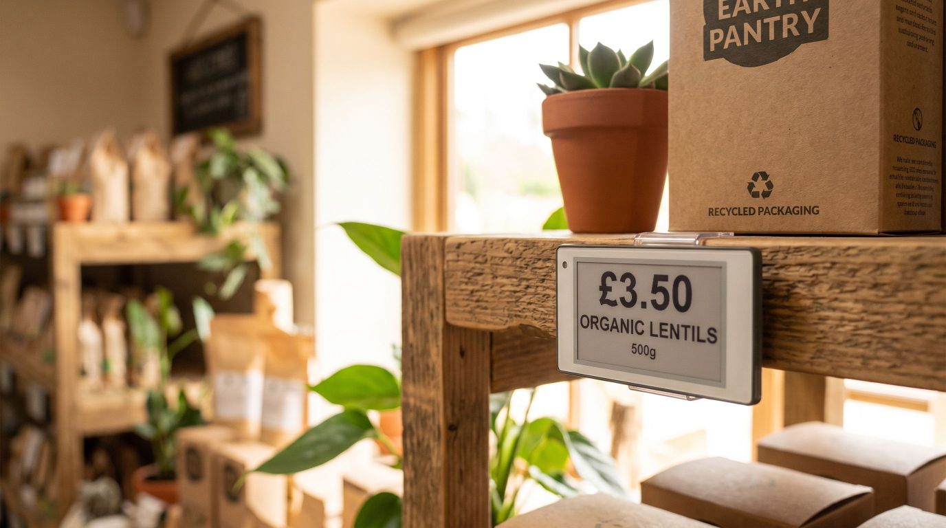 Reusable ePaper sign replacing a stack of printed paper signs