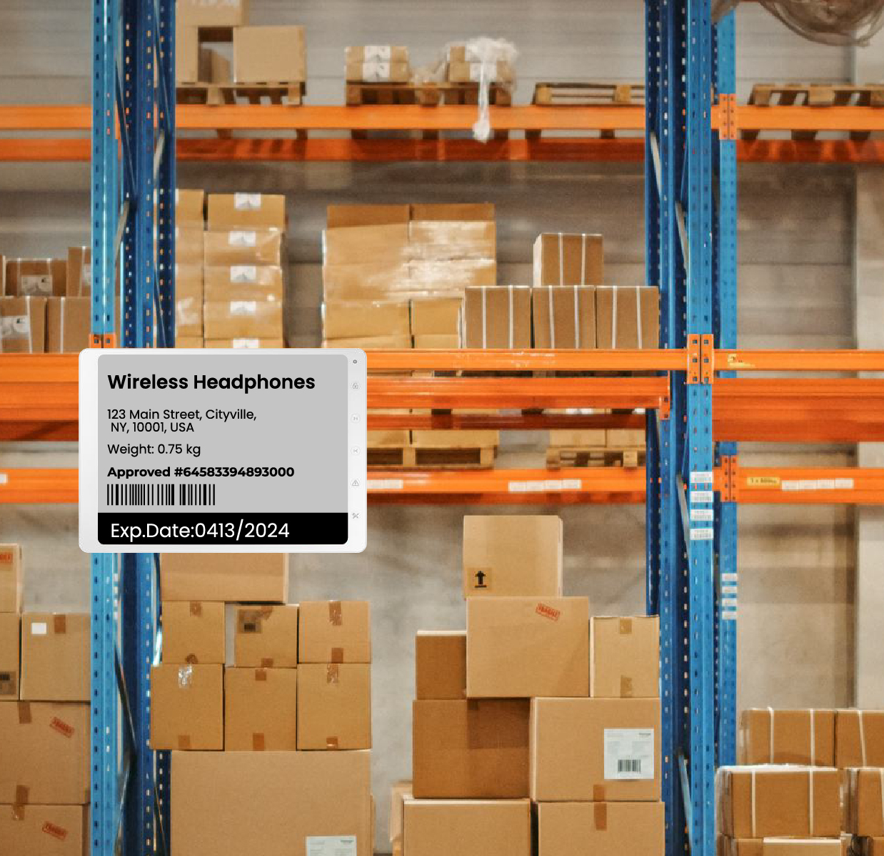 ePaper shelf and bin labels on warehouse racking