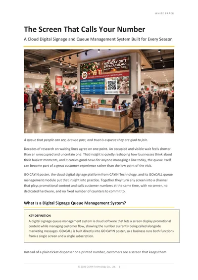 The Screen That Calls Your Number, a cloud digital signage and queue management system